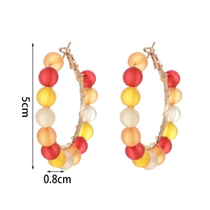 5cm colorful beaded C-shape hoop earrings with 0.8cm matte resin beads for women