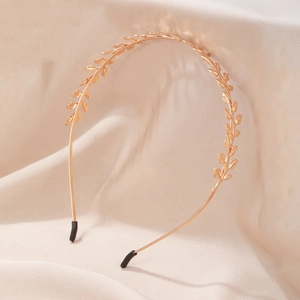 Elegant rose gold metal leaf headband with laurel crown design for women daily wear