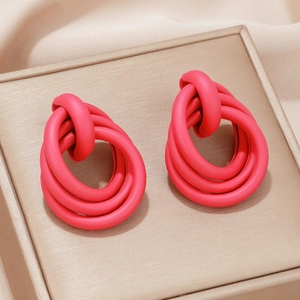 Modern red geometric multi-layer hollow circle knot earrings with matte finish finish