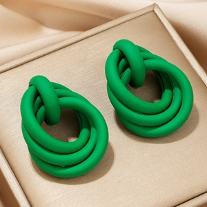 Alloy Matte Paint Triple Overlapping Hoop Knot Earrings Vintage Geometric Exaggerated Artistic Style For Women