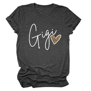 T-shirt Gigi gris anthracite à motif cœur léopard avec col rond et coupe décontractée