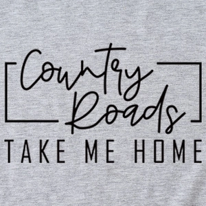 T-shirt grigia con stampa Country Roads in morbido tessuto misto cotone
