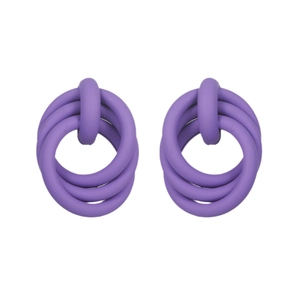 Minimalist purple hollow hoop earrings with textured matte finish in a layered knot design