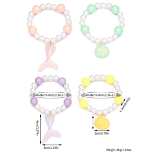 Detailed size and weight specs for kids' pearlescent mermaid and shell bracelet set