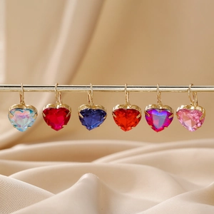 Boucles Doreilles Pendentif Coeur En Cristal Alliage Métal Crochet Oreille Leverback Facetté Étincelant Bijoux Mode Femme