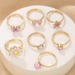 Daisy Butterfly Bowknot Children's Gold Alloy Open Rings Cute Adjustable Fashion Jewelry For Girls