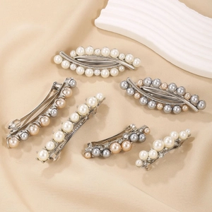 Elegant Artificial Pearl Barrette Hair Clip Zinc Alloy Inlaid Rhinestone Spring Clip For Women Wedding Party Daily Accessories