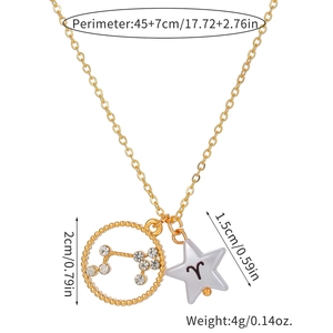 Golden Aries zodiac necklace with sparkling rhinestone constellation ring and star charm