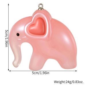 Pink elephant acrylic keychain charm detail with dimensions and weight measurements