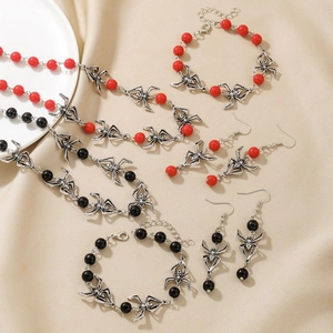 Gotisches Spinnen-Schmuckset mit Halskette, Armband und Ohrringen für Halloween-Partys