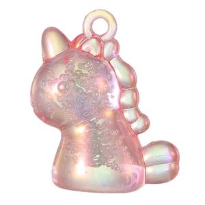Charming iridescent pink acrylic unicorn pendant with bubbles and top hanging ring
