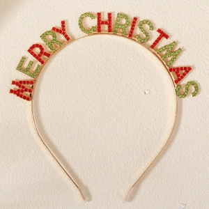 Merry Christmas alloy headband with red and green rhinestones for festive holiday party