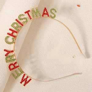 Merry Christmas Letter Headband Rhinestone Alloy Holiday Party Hair Accessory Sparkling Red Green