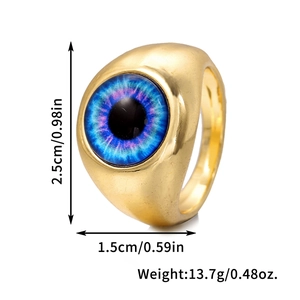 Vintage Goldring mit bösem Blick Motiv, Maße 2,5x1,5 cm und Gewicht 13,7 g