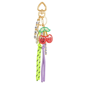 Fashionable cherry and bow leather keychain with Hope and Life letter beads for bags
