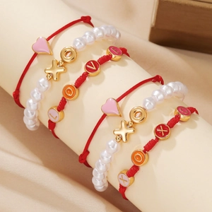 Herz LOVE XOXO Armbänder Legierung Emaille Kunstperle Geflochtenes Seil Verstellbarer Schmuck Geschenk Für Frauen Damen Mode