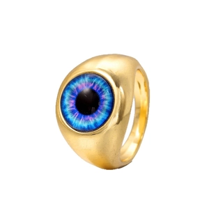 Goldener Siegelring mit blauem bösem Auge Design für Herren und Damen Halloween Party