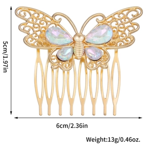 Peigne à cheveux papillon doré orné de strass pour des coiffures féminines élégantes