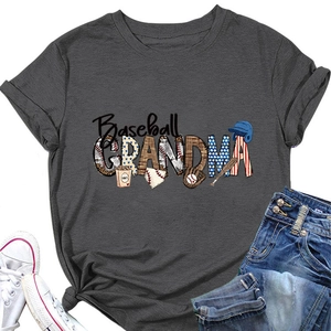 Flat lay of Baseball Grandma graphic t-shirt with denim jeans and canvas shoes
