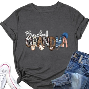 Flat lay of Baseball Grandma t-shirt styled with denim jeans and white sneakers
