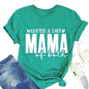 T-shirt en coton bleu sarcelle à plat avec imprimé graphique blanc GLITTER & DIRT MAMA