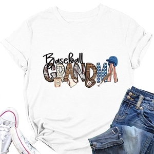 Flat lay of Baseball Grandma t-shirt styled with denim jeans and white sneakers