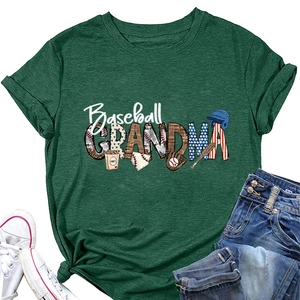 Flat lay of Baseball Grandma t-shirt with denim jeans and canvas shoes for daily casual style
