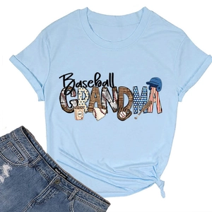 Close-up of Baseball Grandma graphic tee with USA flag and vintage sports icons