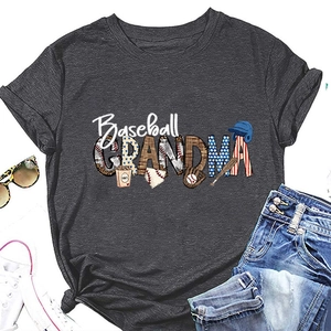 Flat lay of Baseball Grandma graphic t-shirt styled with jeans and fashion accessories