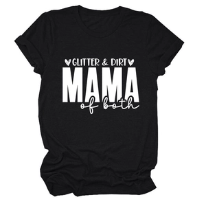 T-shirt noir en coton avec inscription Glitter & Dirt Mama of both imprimée sur le devant