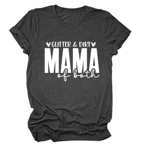 Détail de l'imprimé Glitter and Dirt Mama of Both sur t-shirt gris anthracite