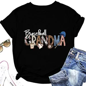 Women Baseball Grandma Printed T-Shirt Casual Round Neck Short Sleeve Cotton Blend Graphic Top Sports Theme Gift