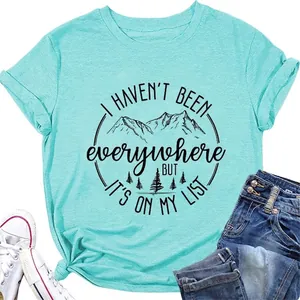 Damen T-shirt Baumwollmischung Rundhals Kurzarm Berg Wald Zitat Druck Lässige Outdoor Streetwear Oberteile