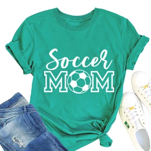 Detail of teal Soccer MOM t-shirt with rolled sleeves and stylish front knot design