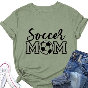Sage green short sleeve T-shirt with Soccer MOM print and football graphic detail