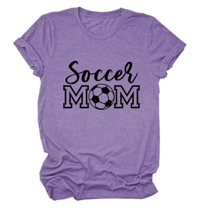 Purple Soccer Mom T-shirt for women featuring a soccer ball graphic on a heathered fabric
