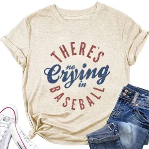 Women T-Shirt Round Neck Short Sleeve Cotton Blend Vintage Slogan Print Casual Summer Loose Fit Streetwear