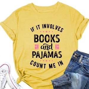 Detail of yellow cotton t-shirt with book slogan print and decorative side knot detail