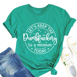 Detail of teal cotton T-shirt with Slogan print paired with jeans and sneakers