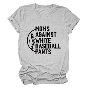 Détail du t-shirt décontracté gris avec imprimé Moms Against White Baseball Pants en noir