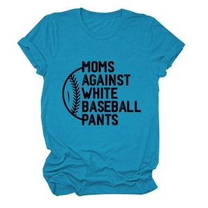 T-shirt en coton bleu sarcelle avec impression Moms Against White Baseball Pants à plat