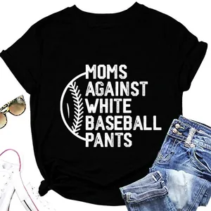 T-Shirt Femmes Mélange Coton Manches Courtes Col Rond Décontracté Ample Baseball Maman Slogan Imprimé Graphique Haut