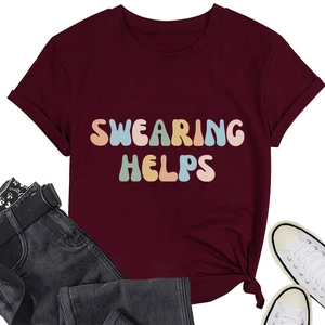 Detail of burgundy swearing helps cotton t-shirt with rolled sleeves and a stylish side knot
