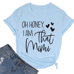Light blue crew neck t-shirt with 'OH HONEY' print and stylish side knot detail