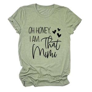Green crew neck T-shirt with OH HONEY I AM THAT MIMI print and heart details