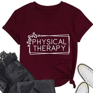Flat lay of maroon Physical Therapy t-shirt with leopard print and tied hem detail