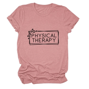 Physical Therapy printed t-shirt in dusty pink, crew neck short sleeve tee on white background