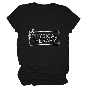 Detail of cotton crewneck t-shirt with Physical Therapy print and leopard accent