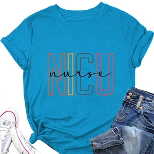 Turquoise NICU nurse t-shirt with rolled sleeves styled with denim jeans and sneakers