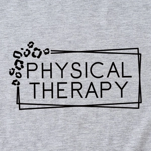 Short sleeve Physical Therapy T-shirt in heather grey with minimal black rectangle logo